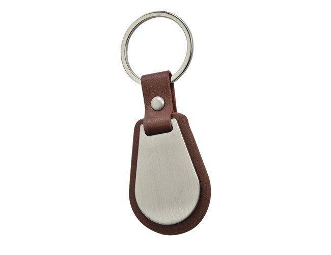 Debossed Logo PU Leather Keychain Keyring Edge Coating Metal Key Holder