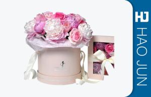 Quality Romantic Round Cardboard Boxes For Flower Arrangements With Ribbon wholesale