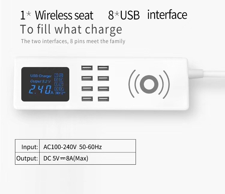 WIRELESS CHARGING USB SOCKET Qi Wireless Charger Charging Pad Universal USB Charger 8 Ports USB Socket for Smart Phone