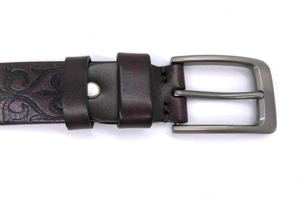 1 1/2" Wide Embossed Leather Belt Personalized Gunmetal Color BRACHI