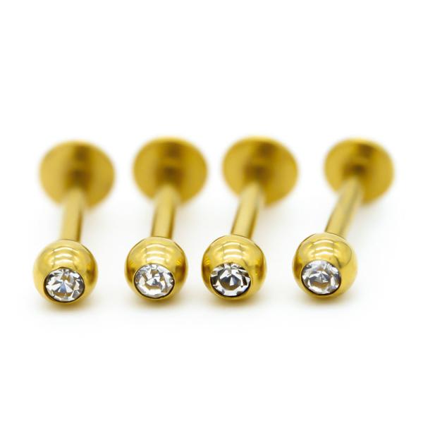Labret Stud Lip Gold Plated Surgical Steel PIercing Jewelry 4pcs / Set With