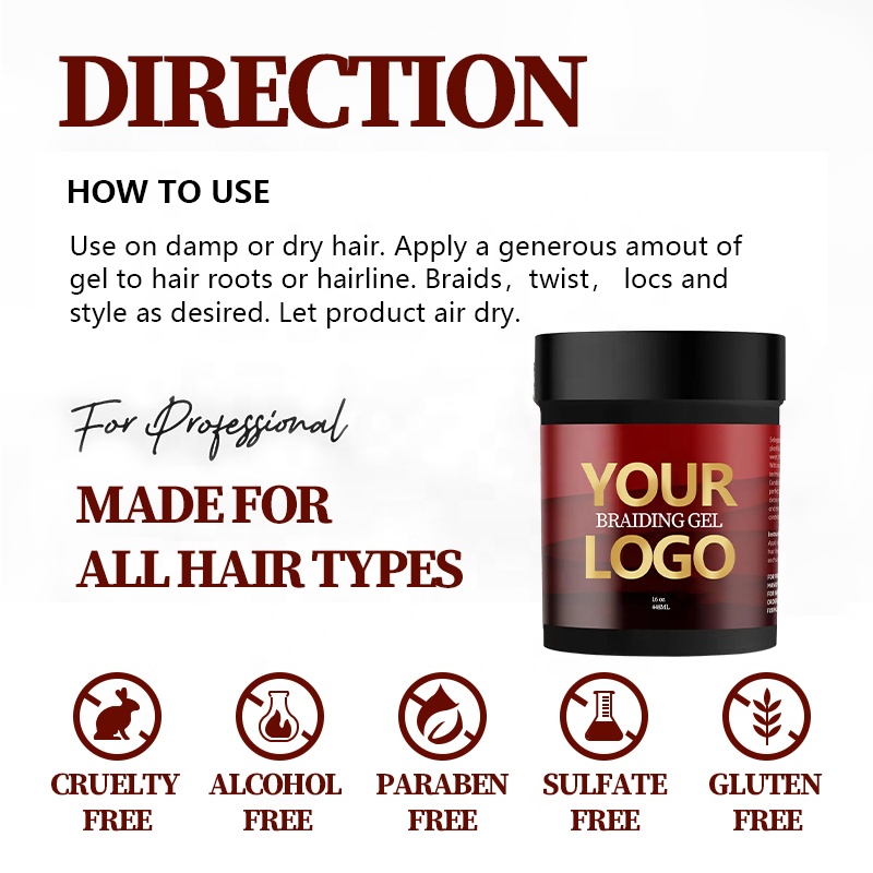 Customization African Hair Moisturizing Twists Locs Styling Braiding Gel for All Ages