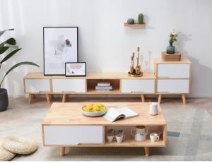 Quality Solid Wood TV Cabinet Tea Table Combination Apartment Custom Furniture Living Room Floor Cabinet wholesale