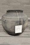 Round Shape Vintage Style Fiber Clay Planter With Hand Carve Finish