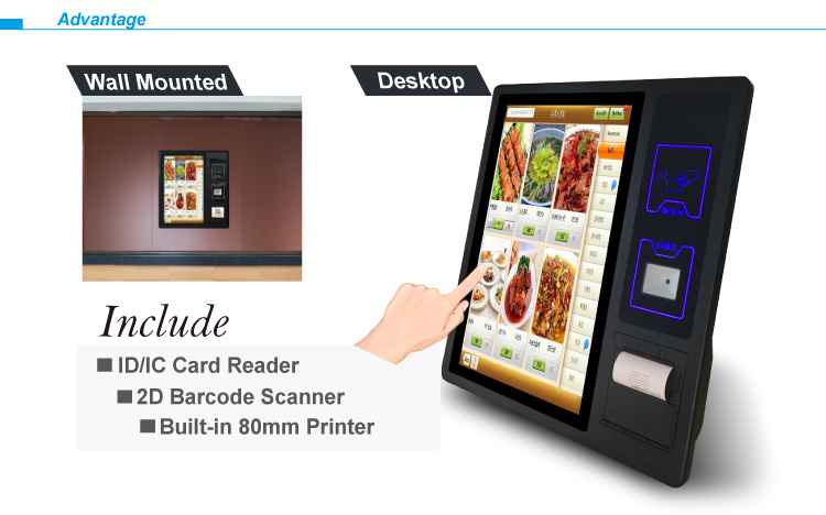 Bimi 21.5 Inch Touch Screen Self Service Kiosk 4G RAM Card Reader 80mm Thermal Receipt Printer