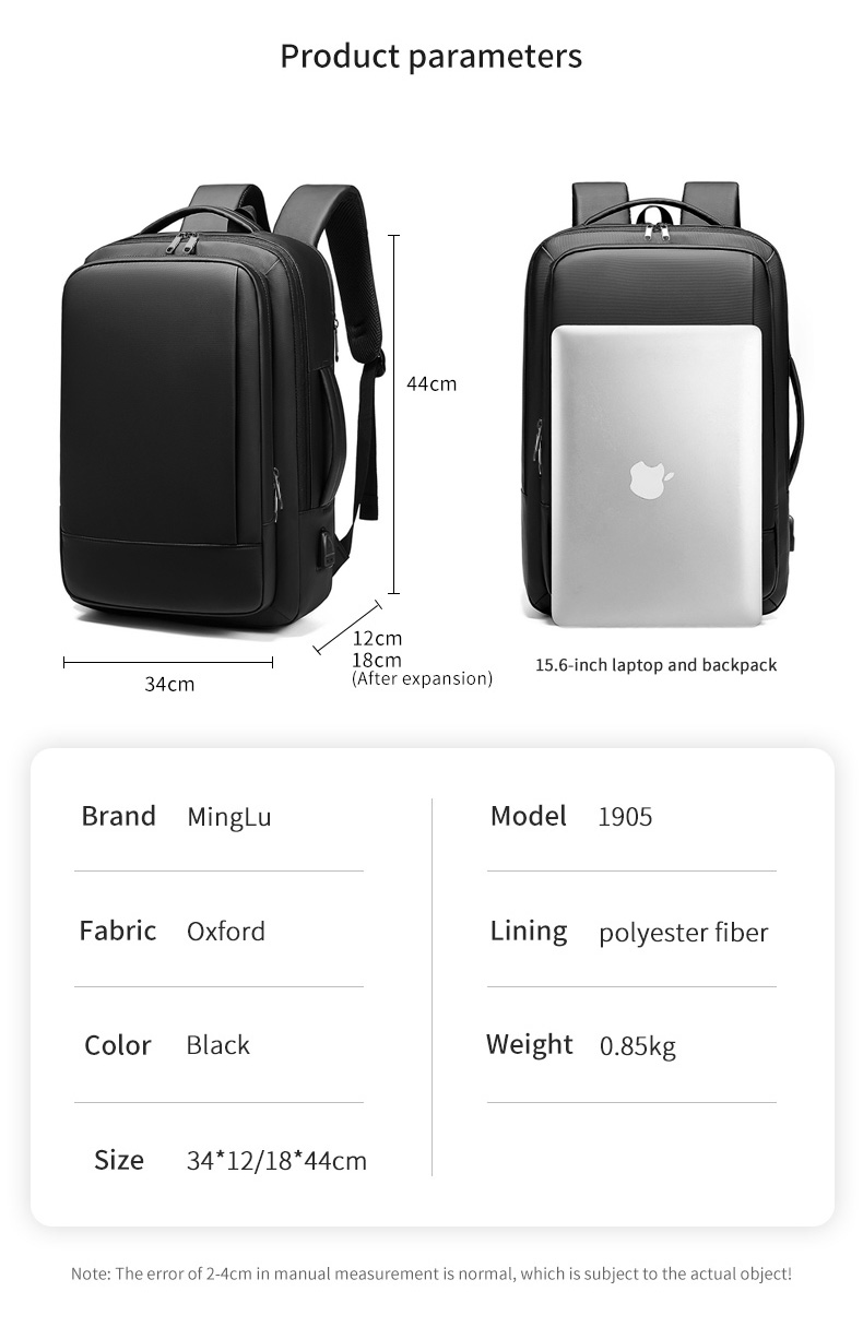 Factory hot sell bag custom logo usb waterproof notebook wholesale men 15.6 inch laptop bag travel school laptop backpack