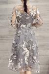 fashion & charming round neck 3/4 sleeve floral print see-trough women's dress