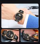 KINYUED genuine leather tourbillon mens automatic watch men moon phase watch men