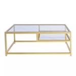 Retro Tempered Glass Table Metal Legs Home Furniture Rectangle Shape