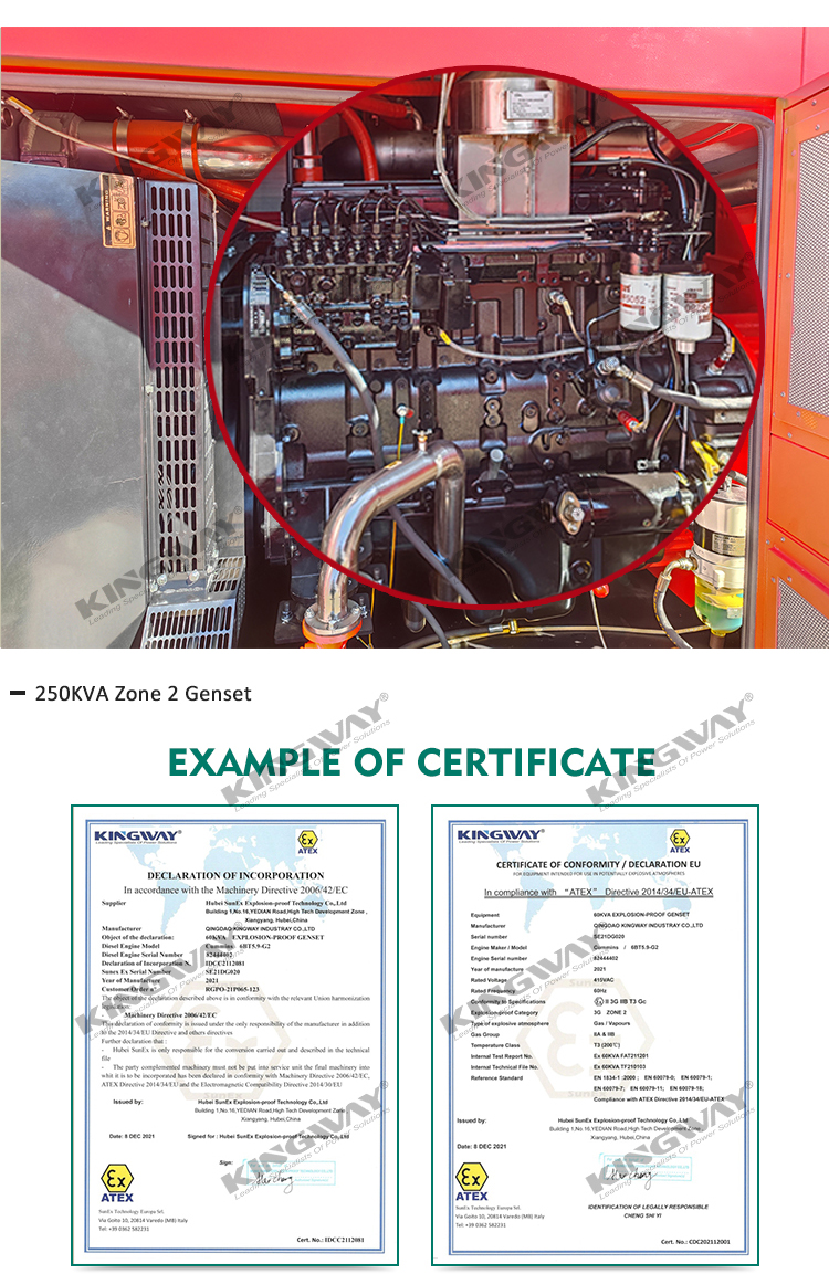 260CFM ATEX , ROHS,BV, CE Certified Zone 2 T3 Explosion proof Diesel Engine Air Compressor with Sullair Air Compressor