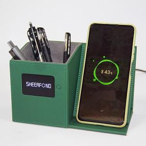 Quality Multipurpose Leather Pencil Holder Desk Wireless Charging LED Custom Logo PU Leather Pen Holder wholesale