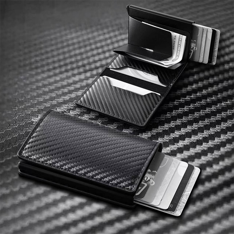 2024 Design Fashion Slim Wallets with Pop-up Aluminum Box and Carbon Fiber Card Holder