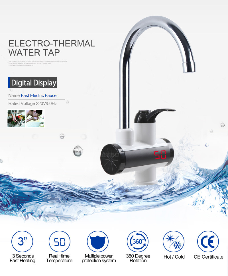 Dual Use 3s Tankless Hot Water Tap 3000W RoHs Electric Shower Heater Faucet