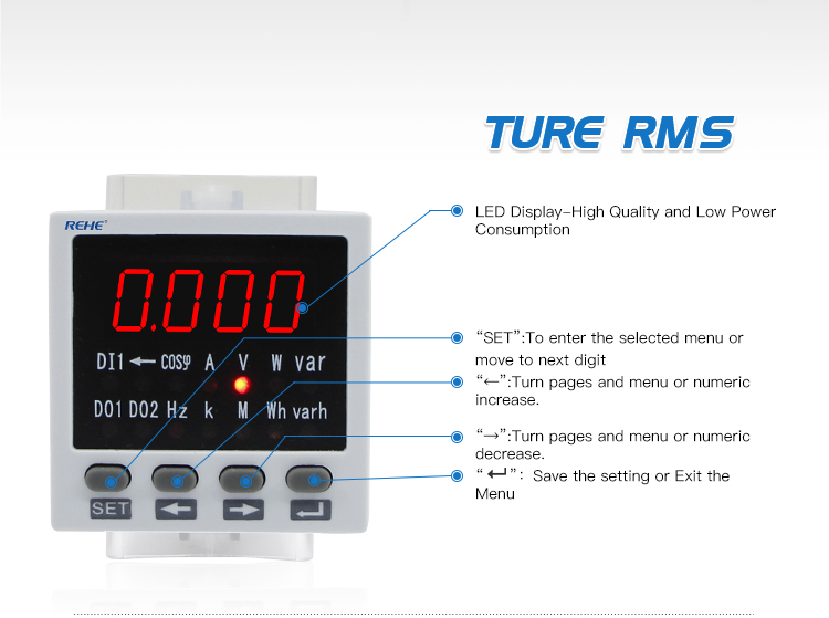 48*48mm mini Amp Volt Rpm High Voltage Digital Panel Mount Single Phase AC/DC multimeters