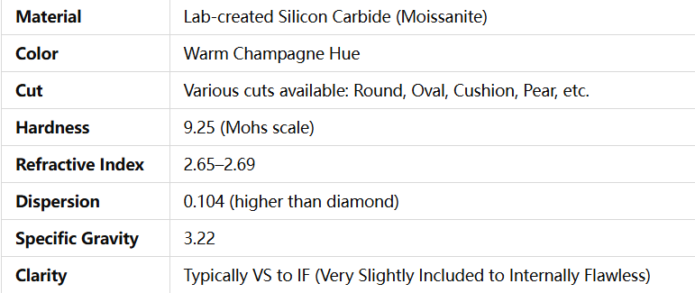 Champagne Moissanite 9.25 Mohs Hardness Lab-Created Colored Gemstone Raw Moissanite Stones