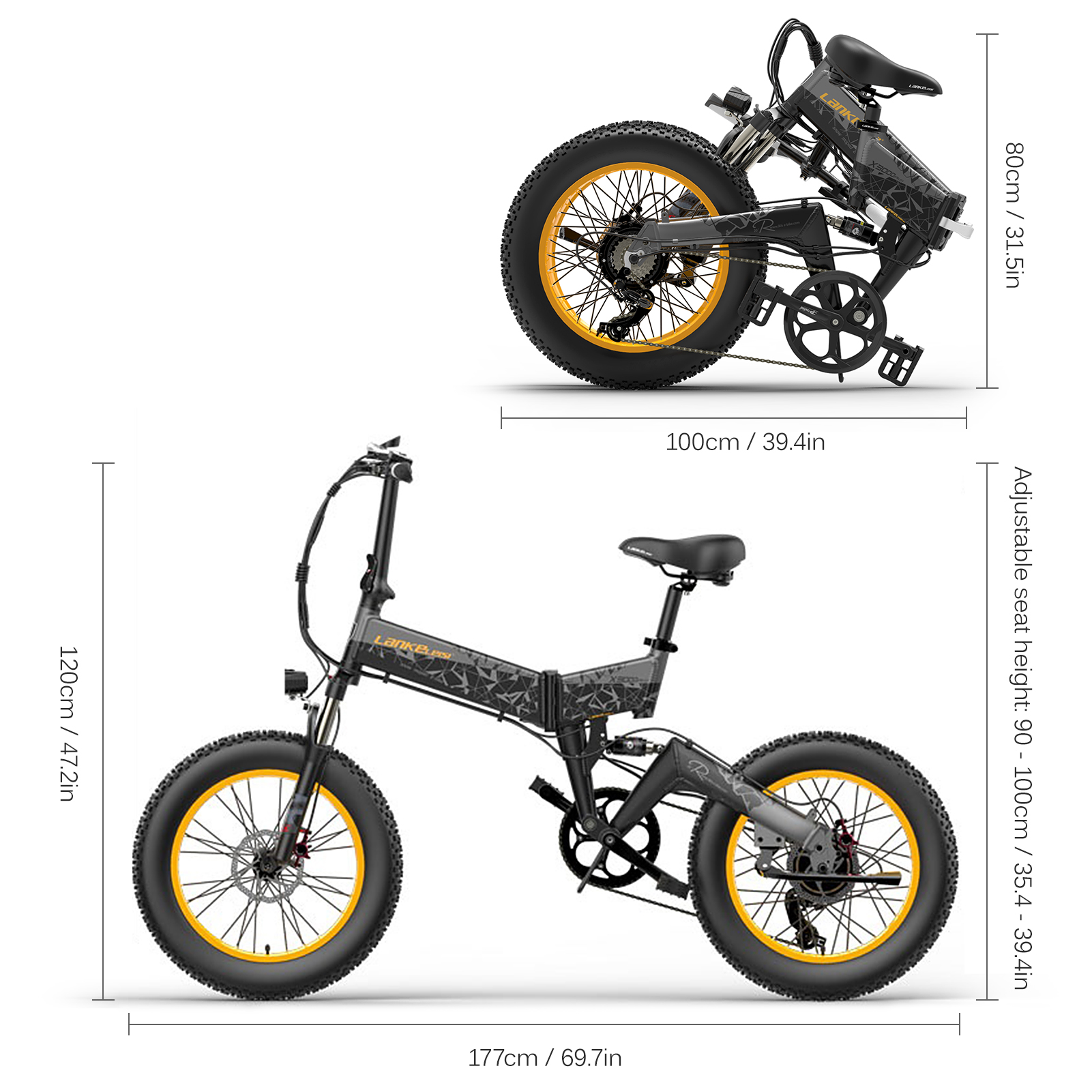 1000W 20 Inch Fat Tire Folding Electric Bike , ODM Electric Folding Bike 20 Inch