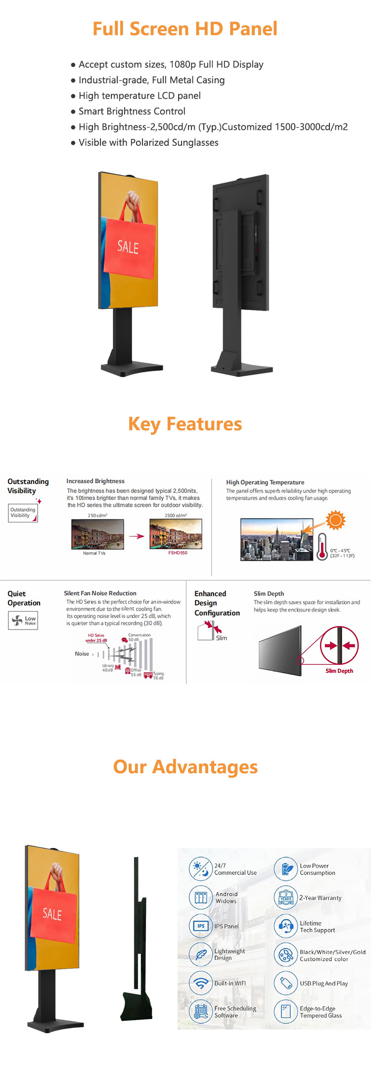 55inch Floor Standing Outdoor Digital Signage Advertising LCD Display