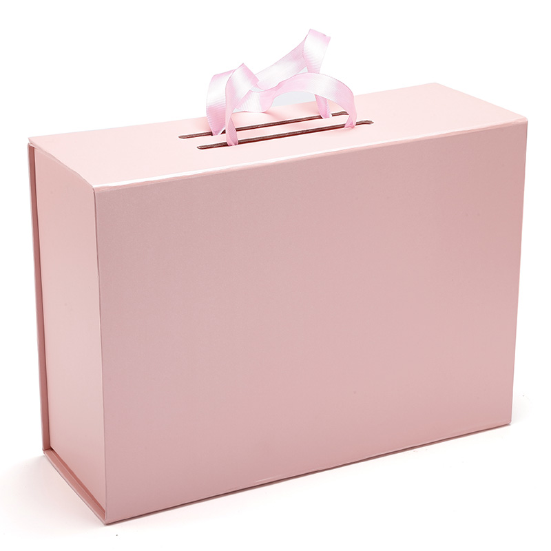 Custom Color Magnetic Flip Folding Cardboard Gift Box for Ribbon Handle Handbag Packaging