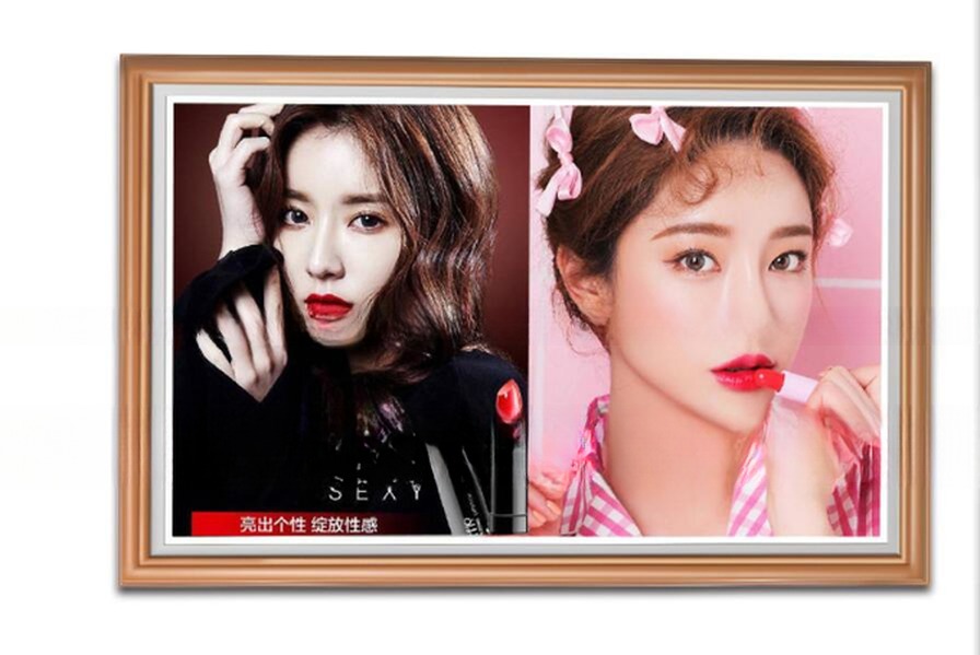 UHD 65" inch Large LCD LED digital video photo frame with Wood frame for NFT advertising display with wooden frame monitor