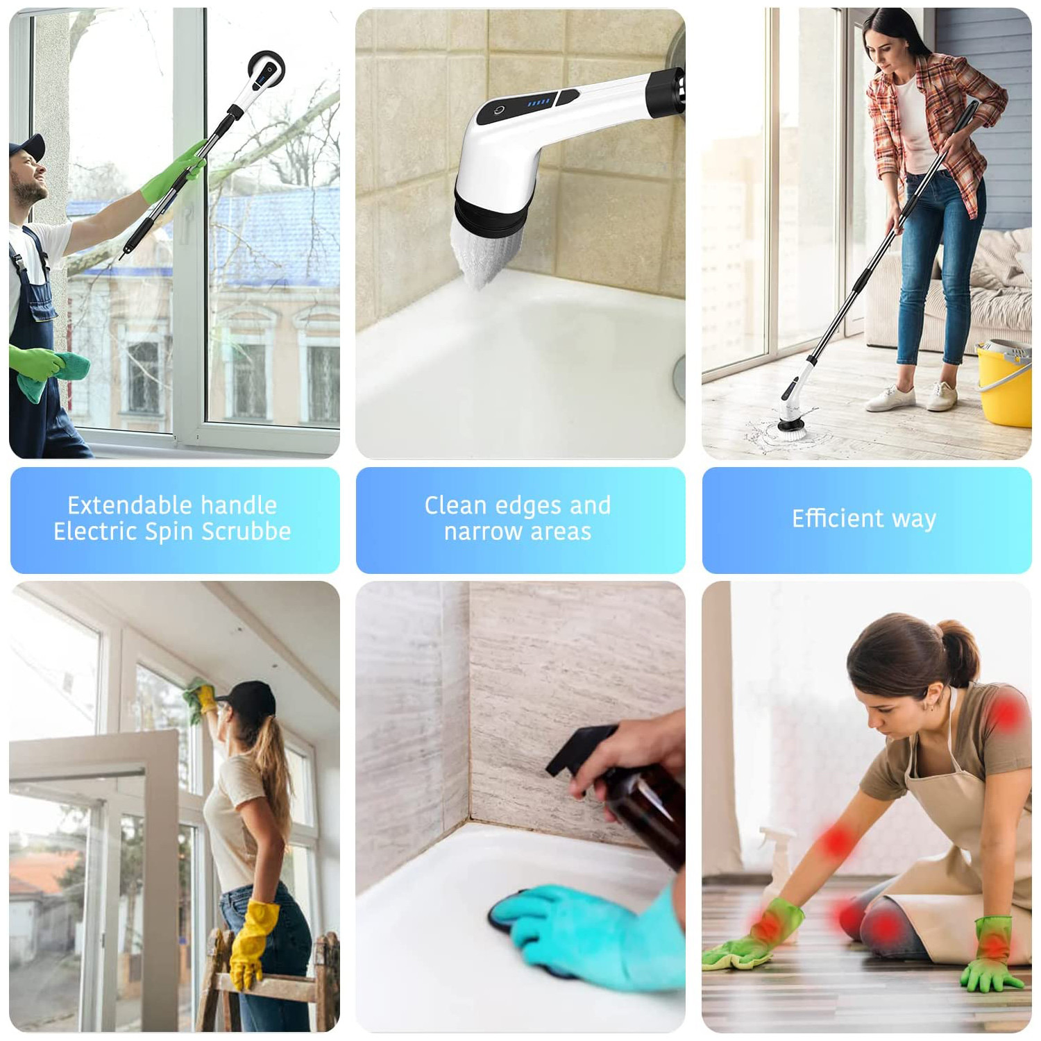 220RPM Cordless Electric Scrubber Electric Shower Brush Cleaner With 7 Replacement Heads