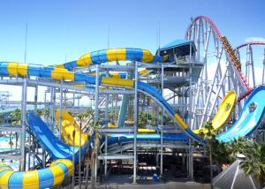 Quality Water Park Equipment Fiberglass Water Slide 9-18M Platform Height With Swimming Pool wholesale