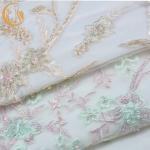Attractive French 3D Embroidery Lace Fabric Beaded 80% Nylon