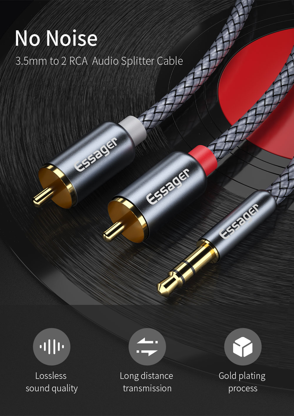 Audio Cable Adapter Aux To 3.5mm Jack RCA Cable For TV PC Amplifiers DVD Speaker