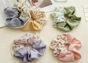 Quality Summer patchwork acrylic beads color floral satin beaded hair scrunchies hair accessories Ins horsetail rubber band wholesale