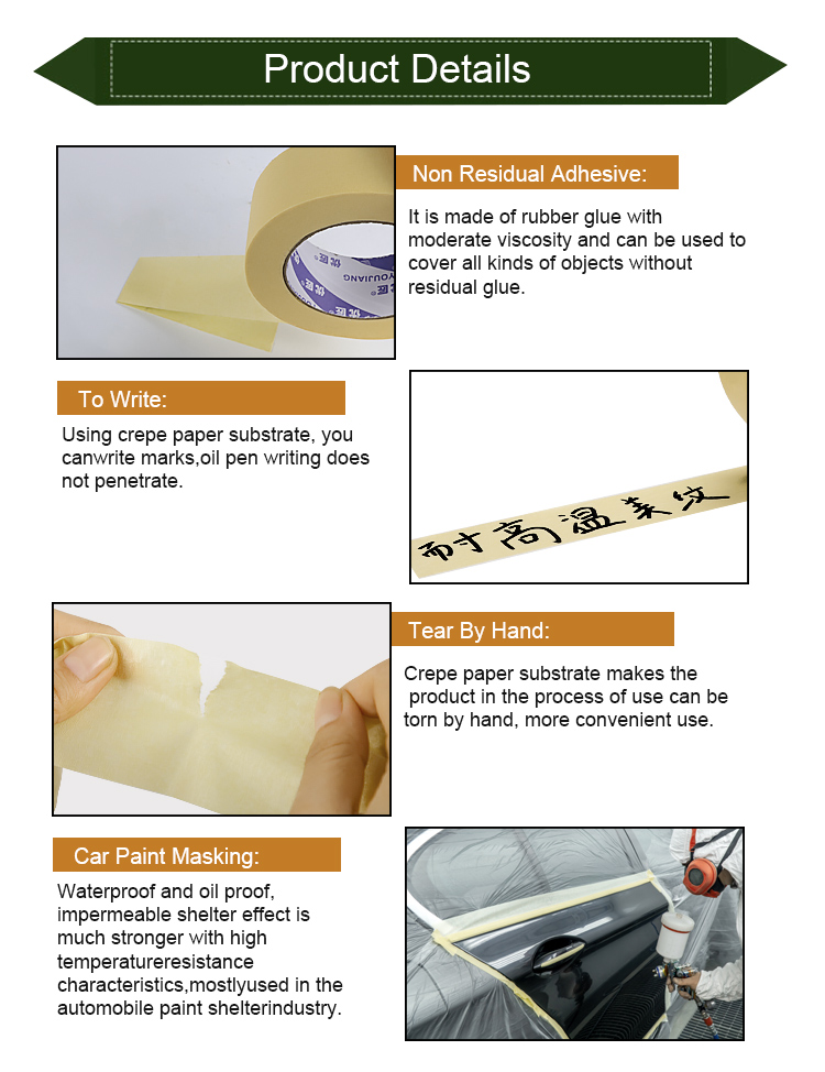 High Temperature Automotive Pre Painters Masking Tape For Car Painting Anti UV