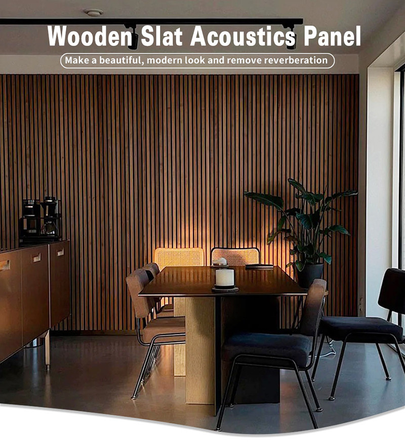 Wood Slat Wall Panels - Wood Black Acoustic Felt - 2400x600x22mm