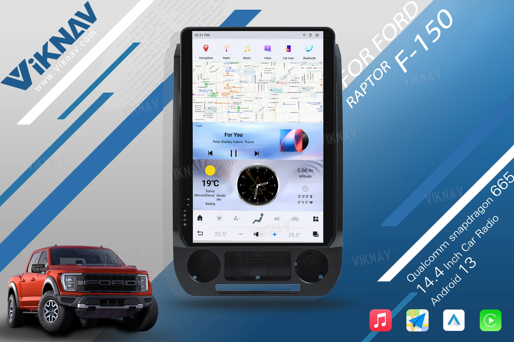 VIKNAV 14.4 " Android Car Radio For Ford F250 F350 F450 2015-2020 Carplay Android Auto