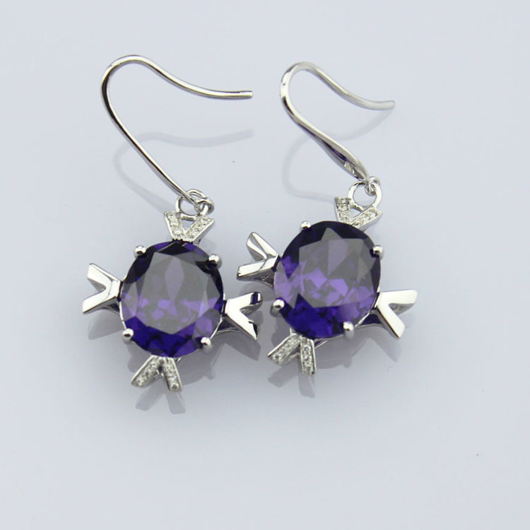 Women Jewelry Sterling 925 Silver Citrine Cubic Zirconia Dangle Earrings (E07)