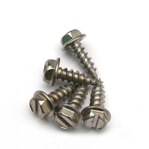 Quality DIN7504K SUS AISI 410 Slot Hex Head Stainless Steel Self Tapping Screws Wood Working Single Thread Out wholesale