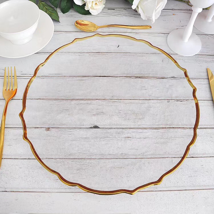 Clear Glass Beaded Charger Plates Wedding Event Gold Silver 32cm/27cm/21cm
