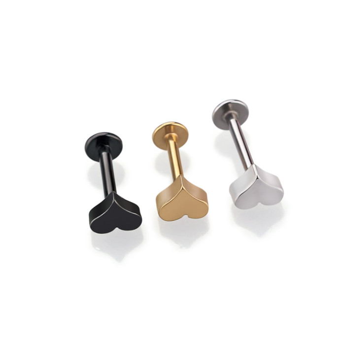 316L Surgical Stainless Steel Internally Threaded Heart Labret Stud Body Piercing Unique Lip Rings