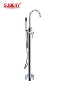 Quality Chrome Brass Freestanding Bath Tub Faucet OEM Single Lever Floor Mounted With Diverter wholesale