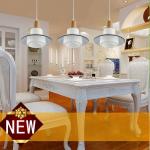 Top grade Thailand Oak wood dinner room pendant lamp with glass shade E27 socket