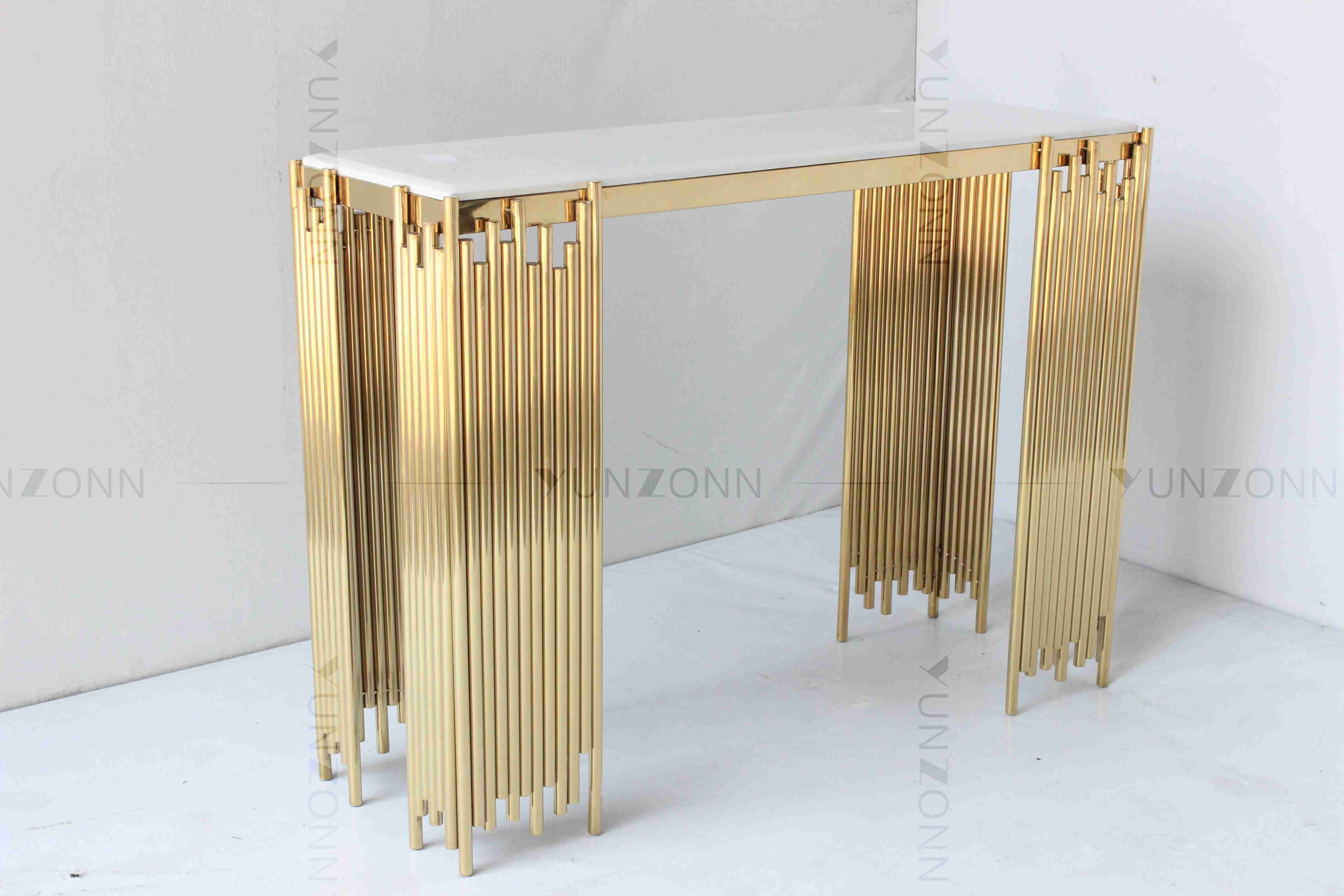 Tubular Modern White And Gold Console Table Wall Cabinet Shelf Luxury Furniture