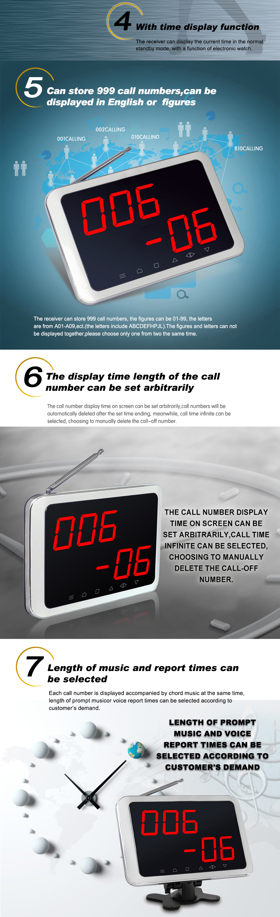 No cable and easy installation wireless restaurant call pager system