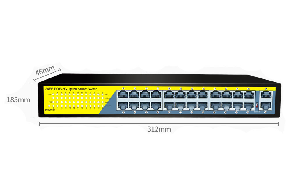 High quality RACK Type 24port POE+2xGE UPlink POE Etherent switch 250m for IP Camera ip phone