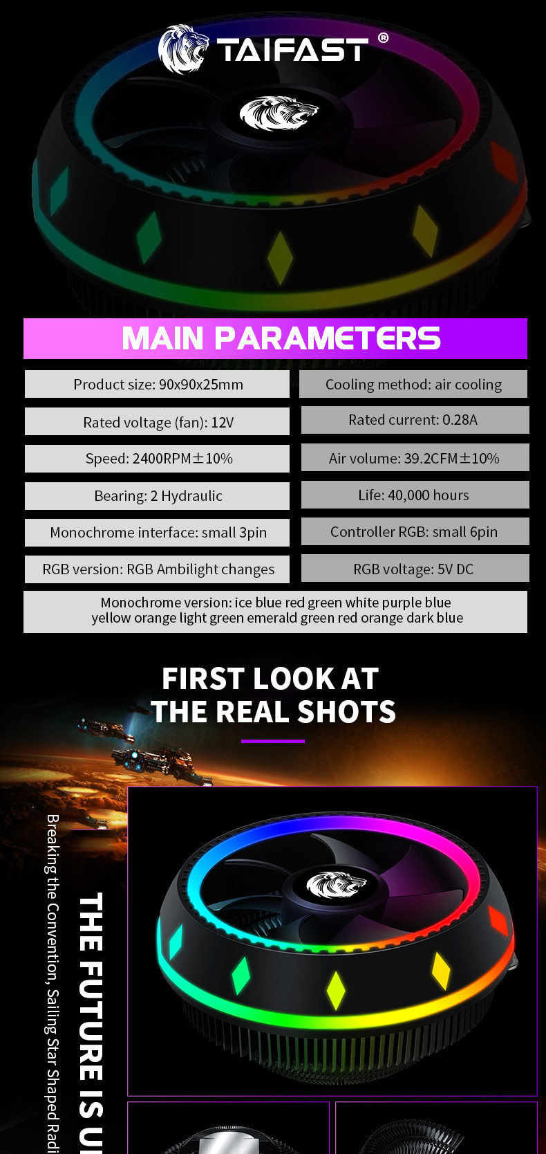 Taifast CPU Cooler Fans Air UFO Colorful 2900rpm 12v Computer Cooling Fan RGB