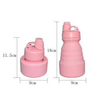Quality Outdoor Sports Folding Silicone Water Bottle 500ml Pink Thermal Insulation With Lid wholesale