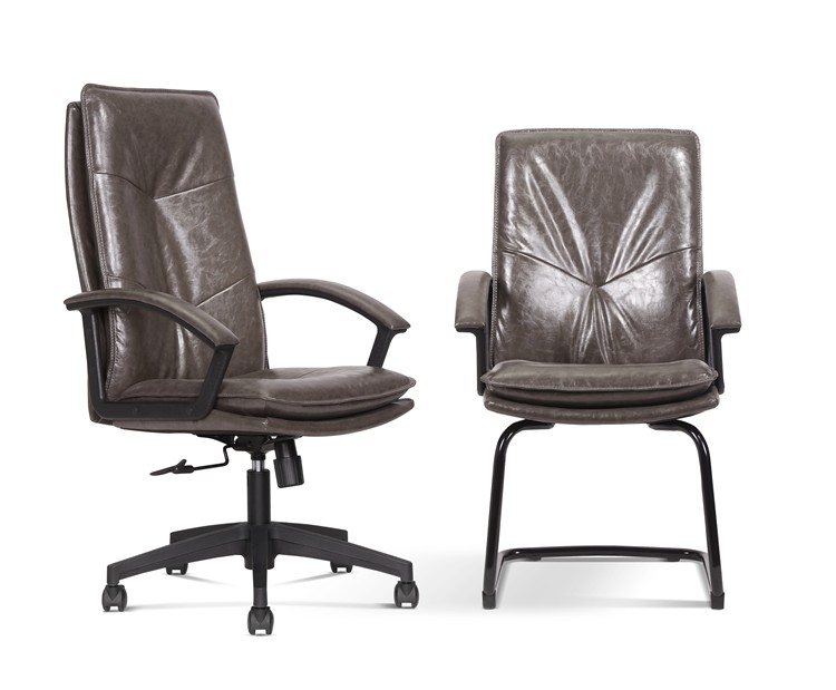 Executive Ergonomic Leather Office Swivel Chairs Brown Functional Fixed Armrest BIFMA
