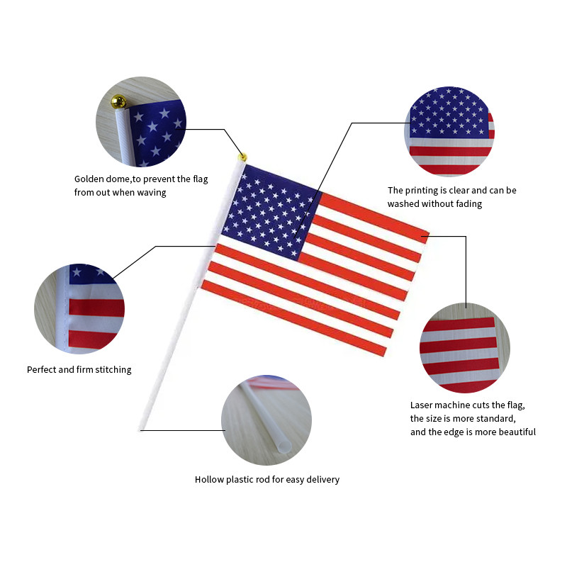 Personalized Hand Held Flags Waving Small Flag With Plastic Pole