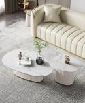 120*80cm Round Pedestal Coffee Table Marble Plate OEM With Wooden Base