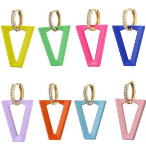 Quality Gold Plated 18k Diamond Hoop Earrings Colorful Spray Paint V Shape Pendant AAA Zircon wholesale