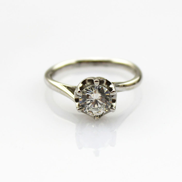 Women Jewelry 925 Silver Ring Solitaire 6mm Clear Cubic Zirconia（F09-E）
