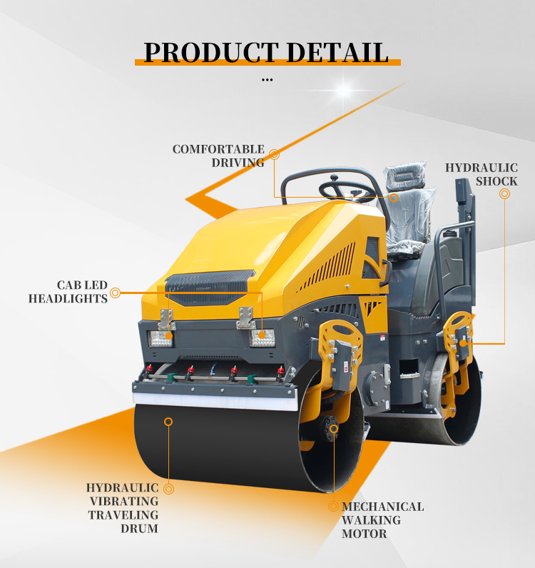 Top-Rated 1t 2t 3t 4t 6t 8t 10t Double Drum Roller Compactor with HYDAC Hydraulic Valve