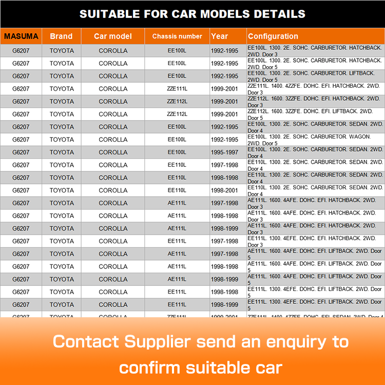 TOYOTA VEROSSA COROLLA ASIA/INDIA Shock Absorbers 48510-80222 48510-19455 by G6207 MASUMA