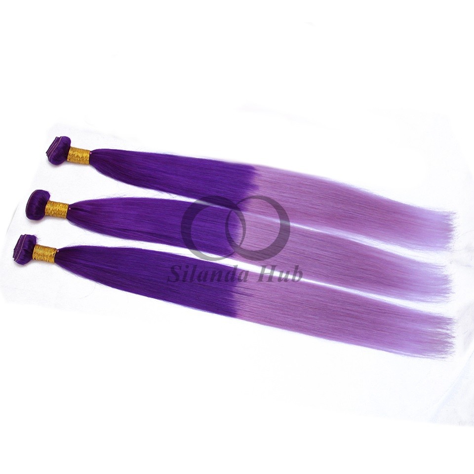 Purple/Light Purple Straight Remy Human Hair Bundles Sew In Weave Bundles Brazilian Bundle Deals